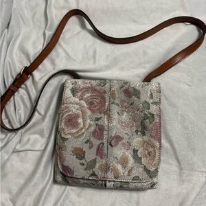 Patricia Nash Floral Crossbody Bag with Brown Strap